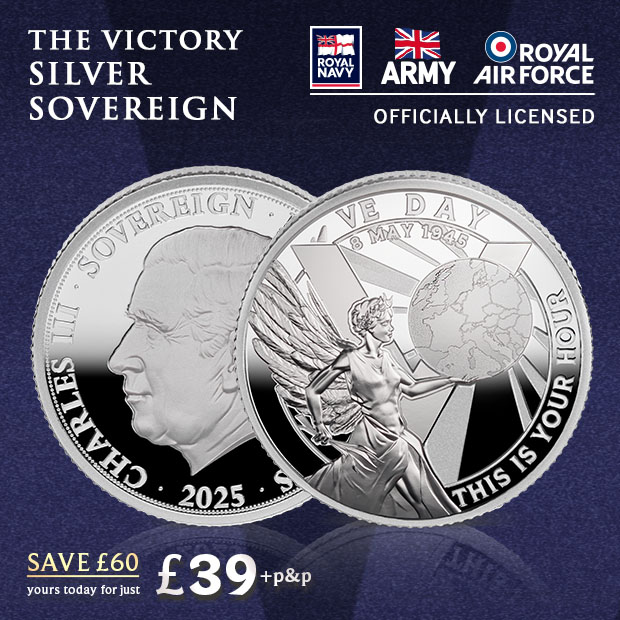 VE Day Anniversary Pure Silver Sovereign Officially approved by The Royal Navy, British Army and Royal Air Force