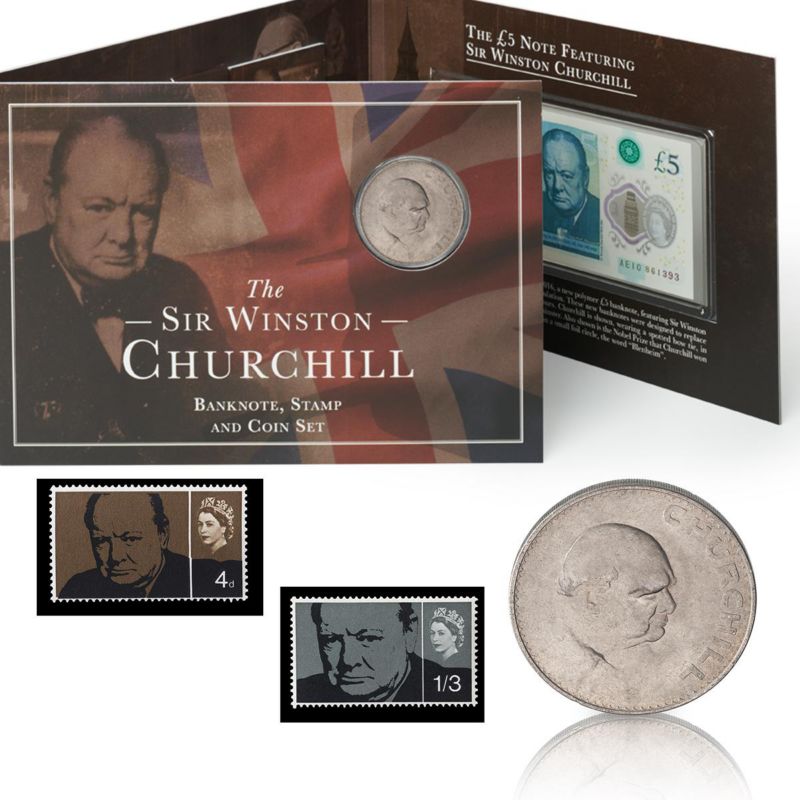 [426-KBC21.02S] The Churchill Coin  Banknote and Stamp Set
